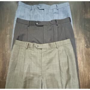 (3) Jos A Bank Pants Mens 34 X 31 Wool Dress Trousers Pleated Front Cuffed Lot